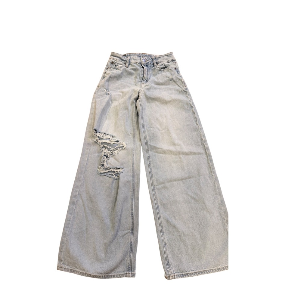 American Eagle Strigid Wide Leg Distressed Jeans Light Wash Size 000 Regular